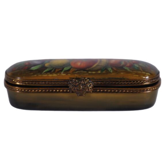 Vintage Limoges Chamart Exclusif Hand-Painted Porcelain Trinket Box–Fruit Basket - Picture 3 of 7
